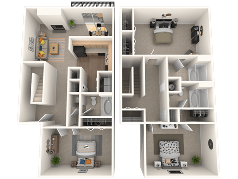 Floor plan for 3 beds, 3 baths, 1700 sqft